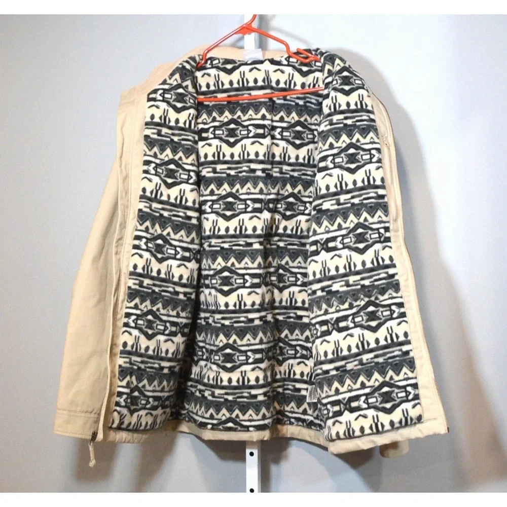 Columbia Men's Size L Khaki Jacket Aztec-Inspired Lining Corduroy Collar, Zip